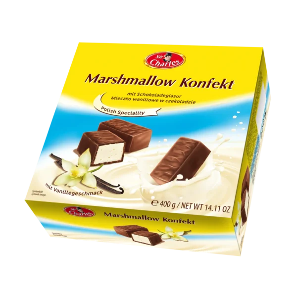 Sir Charles ptasie mleczko "Vogelmilch" Marshmallow Konfekt mit Schokoladeglasur 400g MHD: 21.11.24