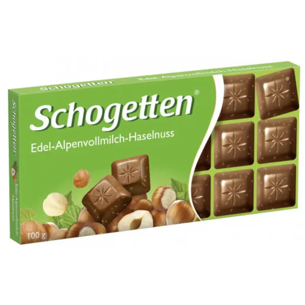 Schogetten Edel-Alpenvollmilch-Haselnuss - 100g MHD: 30.06.24